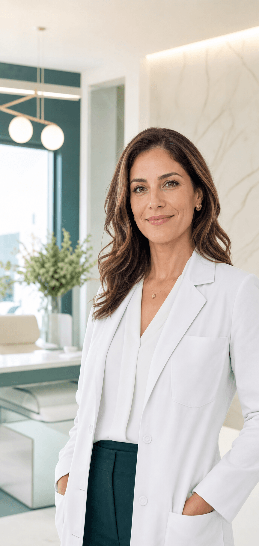 Médica da equipe Lumina em ambiente clínico moderno
